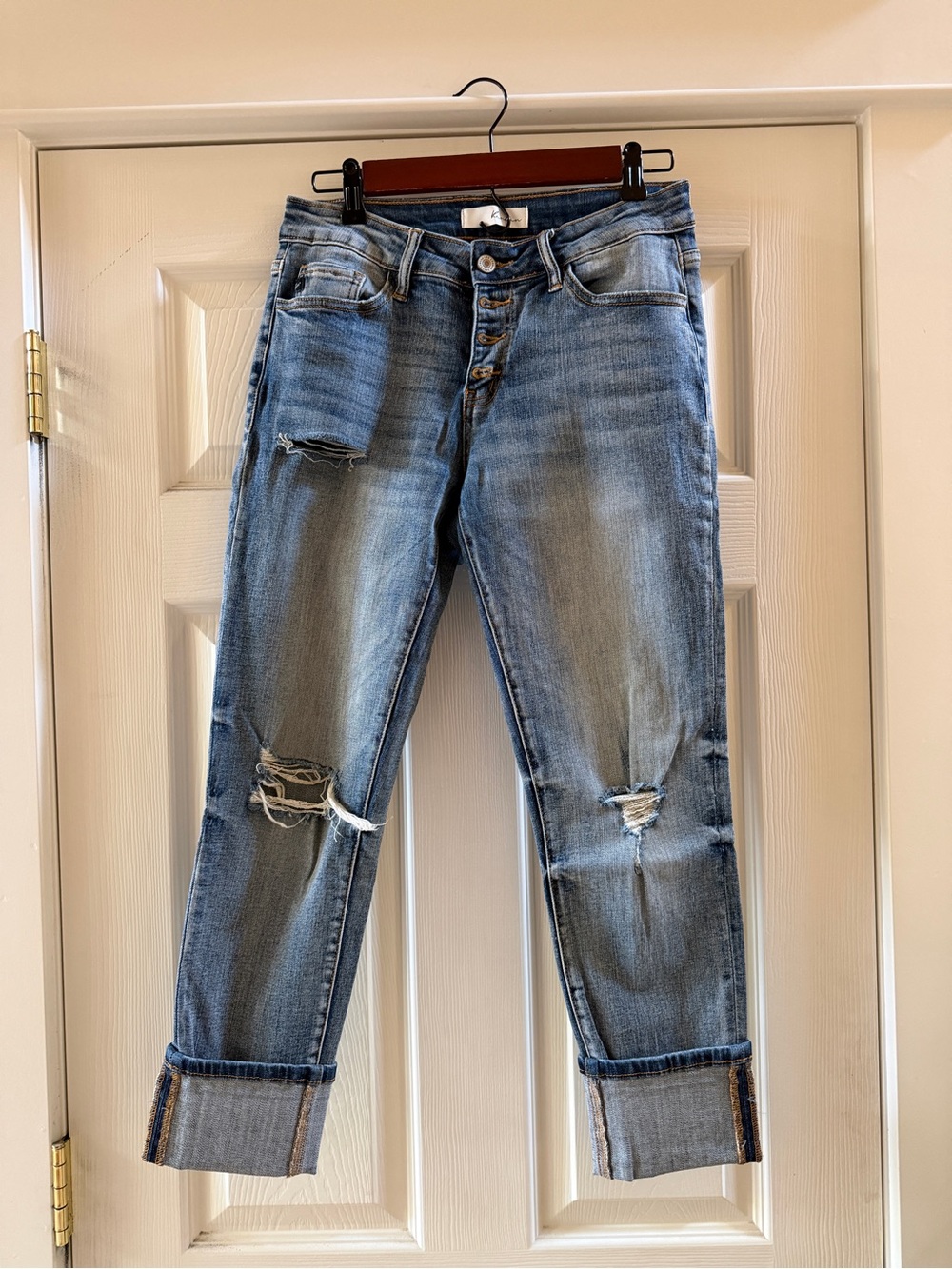 KanCan Women's Light Blue Distressed Boyfriend Jeans